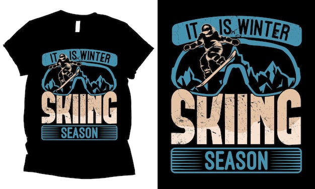 Vector het is het t-shirtontwerp van het skiseizoen met man skiën.
