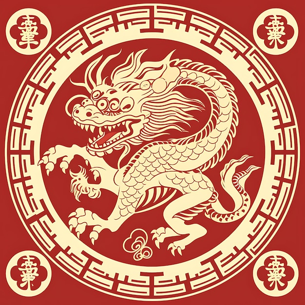 Het jaar van de draak Chinees nieuwjaar eenvoudige schone platte vector svg handtekeningen