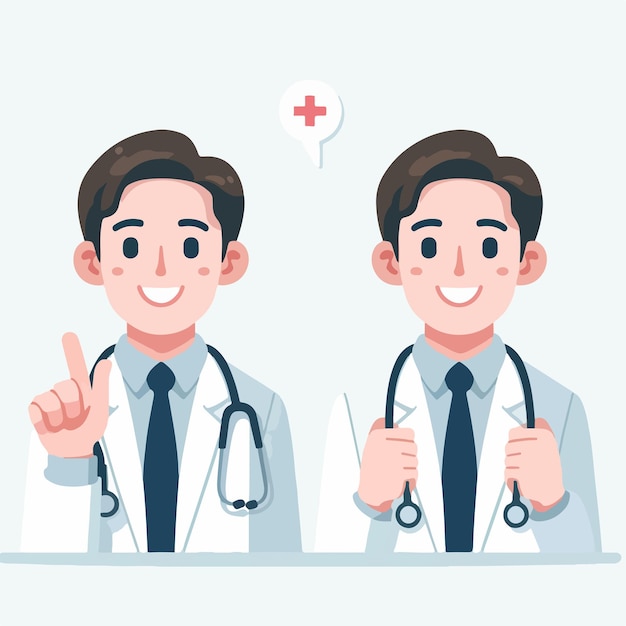 Het karakter van de dokter is vrolijk met een platte ontwerpstijl