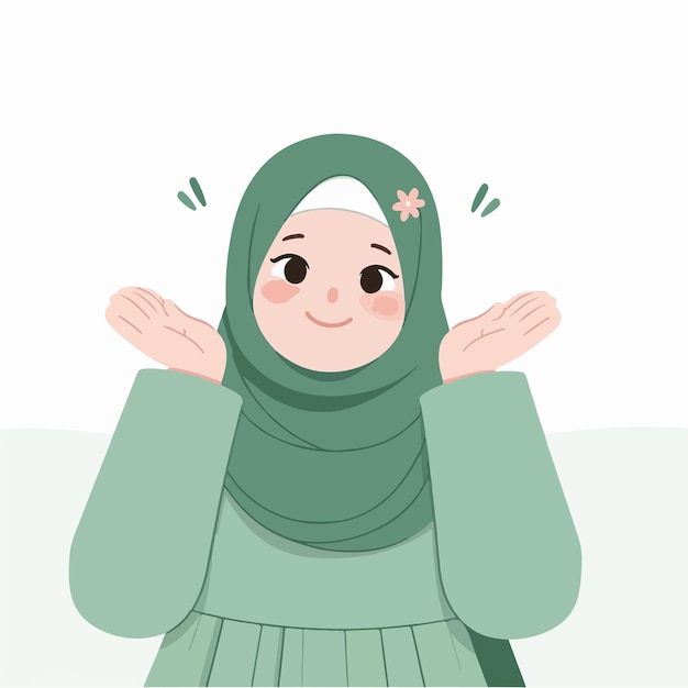 Het karakter van de moslimvrouw is vrolijk met een eenvoudige platte ontwerpstijl