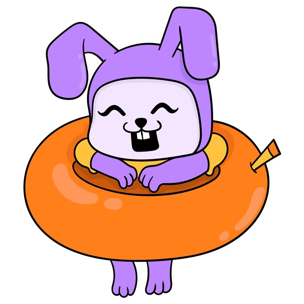 Het konijntje op vakantie draagt een band om te zwemmen, vectorillustratieart. doodle pictogram afbeelding kawaii.