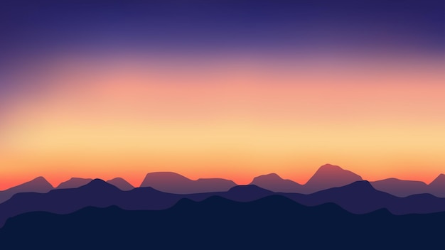 Vector het landschap van het zonsondergangsilhouet van de achtergrond van de bergillustratie