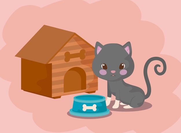 Vector het leuke dier van de kattenbaby met huis