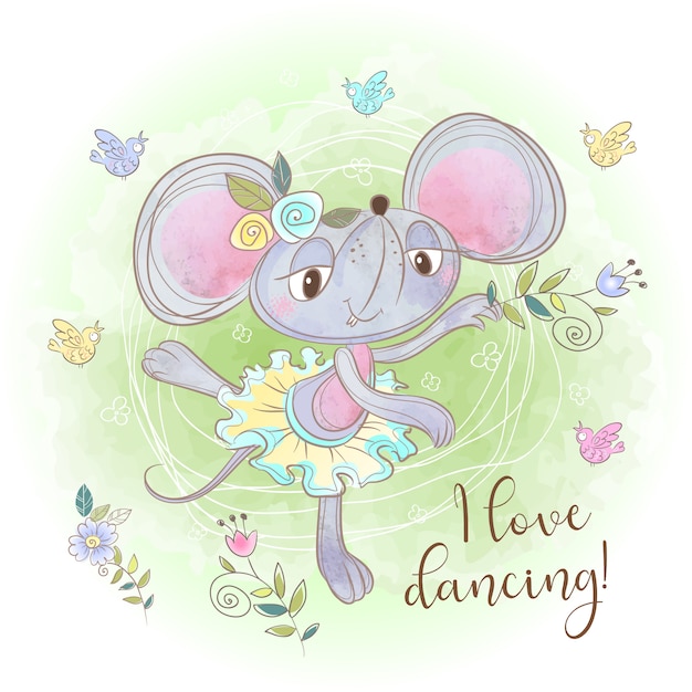 Het leuke muisballerina dansen. ik hou van dansen. inscriptie.