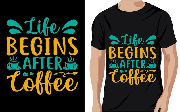 Het leven begint na de koffie - Koffie citeert t-shirt, poster, typografische slogan ontwerp vector