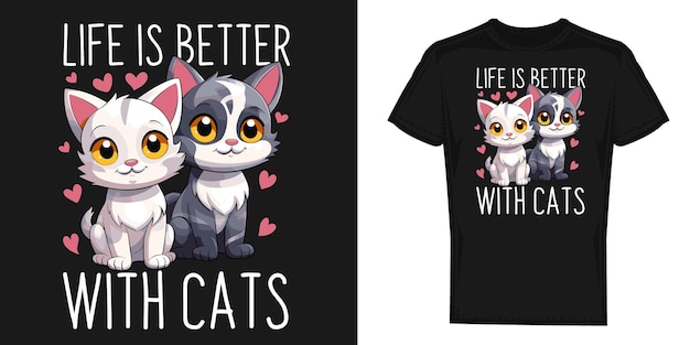 Vector het leven is beter met vectorontwerpafbeeldingen voor katten voor t-shirtafdrukken