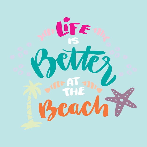 Het leven is beter op het strand hand belettering Poster motiverende citaat