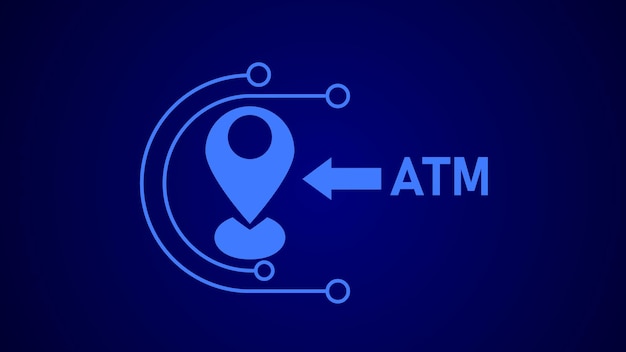 Het locatiesymbool van ATM-machine geïsoleerd op blauwe kleur eps achtergrond