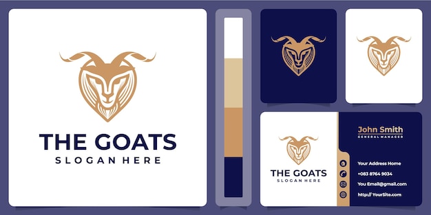 Het logo-ontwerp van de geiten met de sjabloon voor visitekaartjes