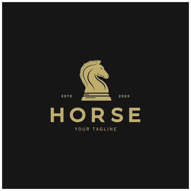 Vector het logo van het schaakstrategiespel met de pionminister van de paardenkoning en het kampioenschap van het rookfor-schaaktoernooi