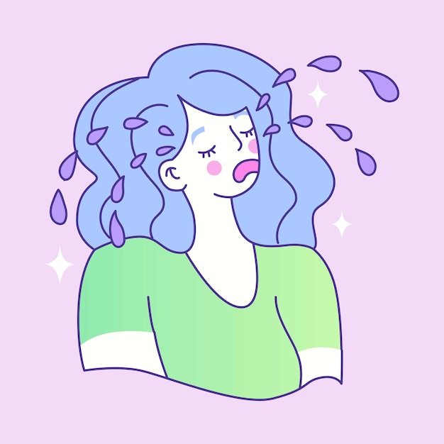 Het meisje huilt Stemmingswisselingen depressie depressie Symptomen van premenstrueel syndroom De gezondheid van het vrouwelijk lichaam Vrouw menstruatieproblemen Vector illustratie