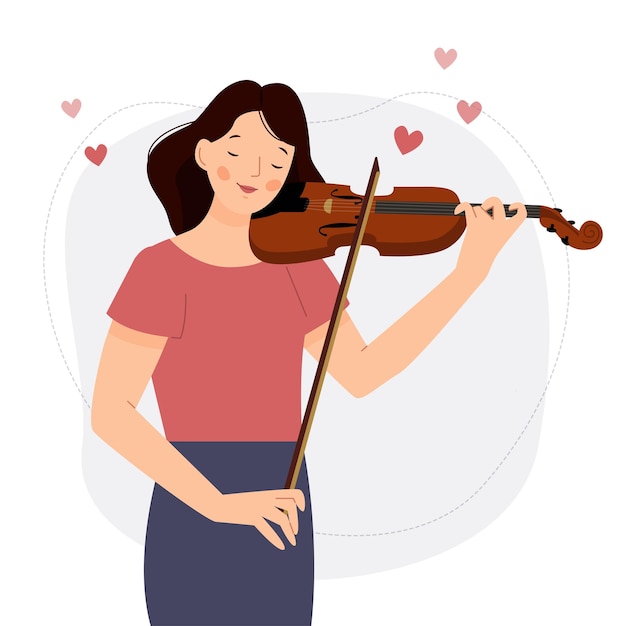 Het meisje speelt viool Een vrouwelijke muzikant staat met een viool Valentijnsdag.