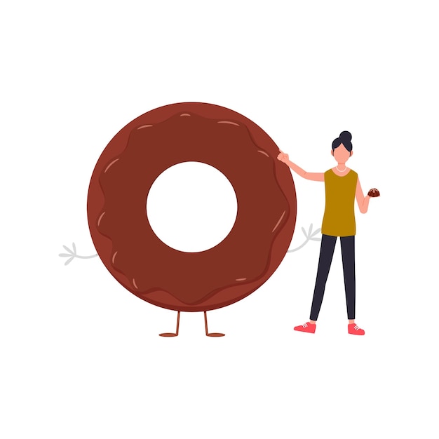 Vector het meisje staat met een donut.