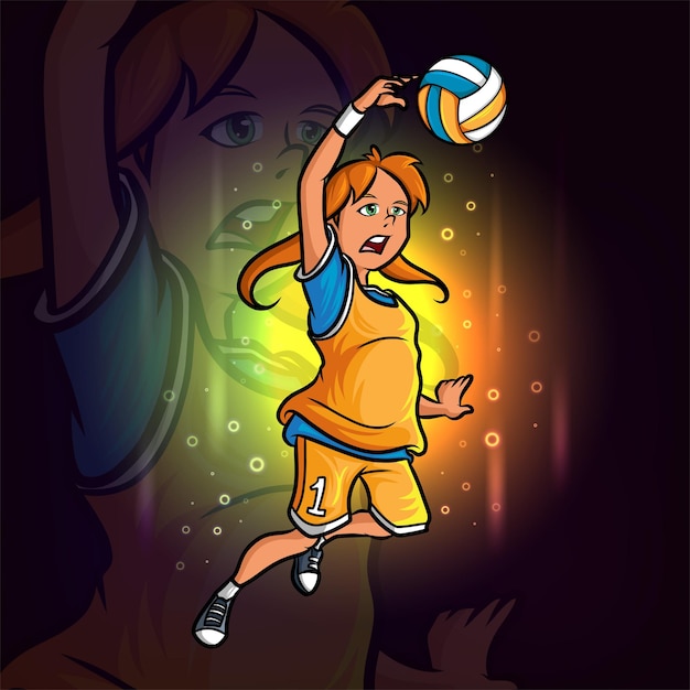 Het meisje volleybal speler esport mascotte ontwerp van illustratie