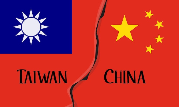 Het militaire conflict tussen china en taiwan vlaggen van landen verdeeld door tegenstrijdigheden