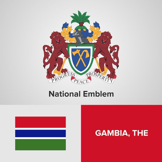 Het nationale embleem en de vlag van Gambia