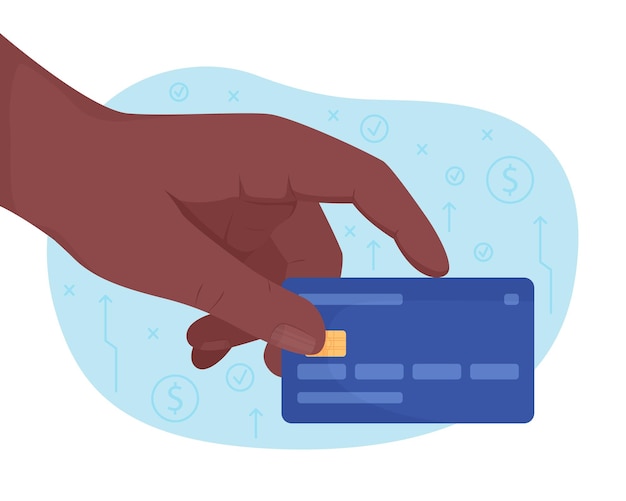 Het nemen van blauwe creditcard 2D vector geïsoleerde illustratie