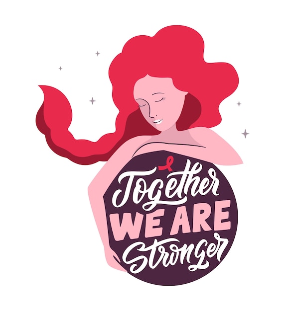 Het ontwerp is goed voor wereld aids dag. dit is een roze meisje met quote, together we are strong. de vectorillustratie