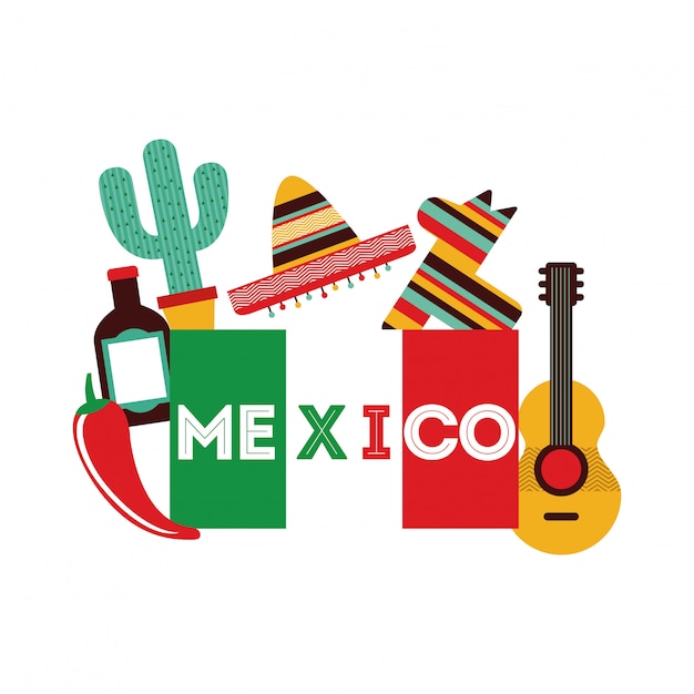 Het ontwerp van mexico over witte vectorillustratie als achtergrond