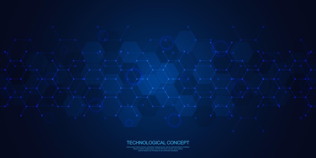 Het ontwerpelement van zeshoekige vorm Concepten en ideeën voor technologische wetenschap en geneeskunde