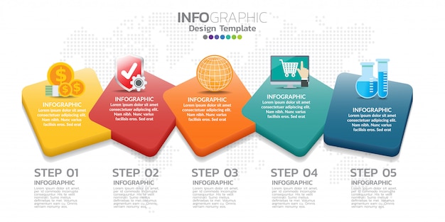 Het ontwerpmalplaatje van chronologieinfographics met 5 opties, procesdiagram, vectoreps10-illustratie