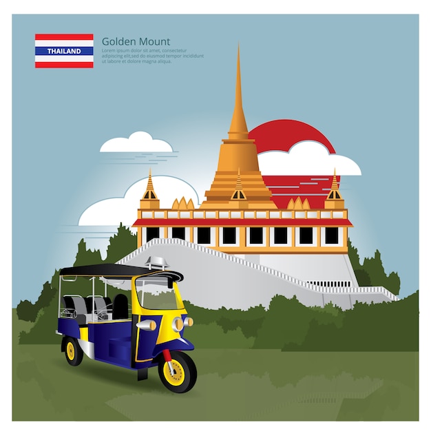 Het oriëntatiepunt van thailand en de vectorillustratie van reisaantrekkelijkheden