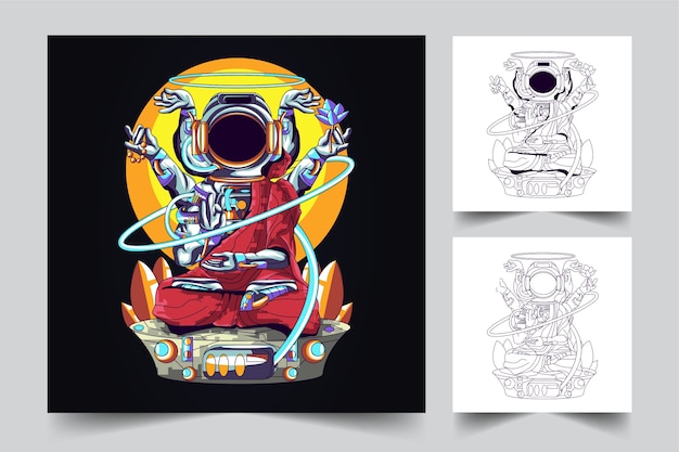 Vector het proces van het maken van een budha-logo van een astronaut