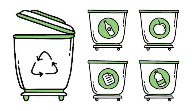 Het Recycling-teken Scheiding van afval Co2-concept van klimaatverandering Vector doodle