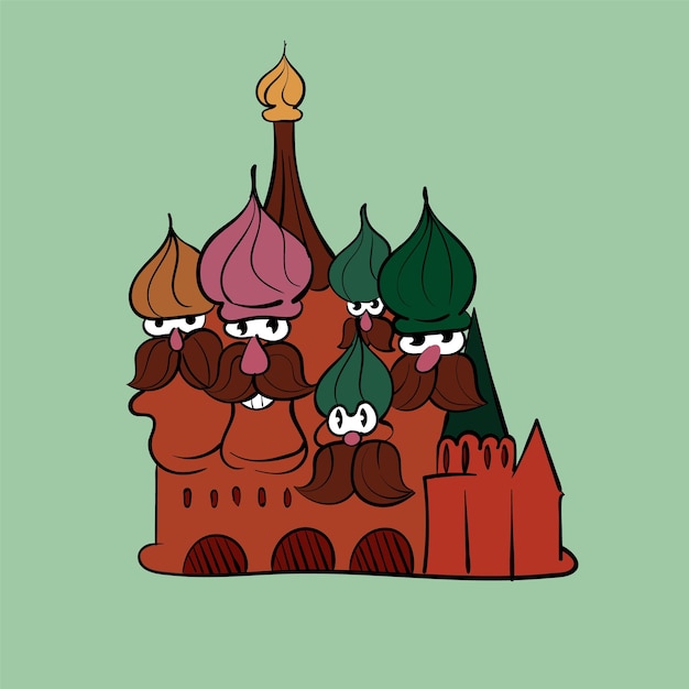 Het Russische Kremlin Moskou Vintage toons grappig karakter vector illustratie trendy klassieke retro cartoon stijl 30s