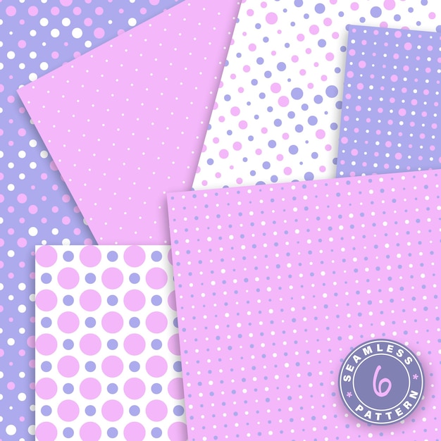 Het schattige naadloze patroon in roze, violette kleuren polka dot patroonpapier set mockup.