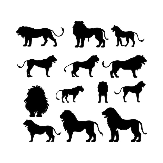 Het silhouet van de leeuw ligt op een witte achtergrond Vector van de Afrikaanse leeuw en illustratie