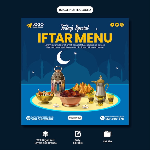 Het speciale Iftar-menu van vandaag Ramadan Kareem social media post design banner te