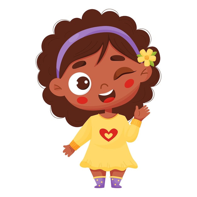 Het speelse vrolijke zwarte meisje knipoogt naar emotie
