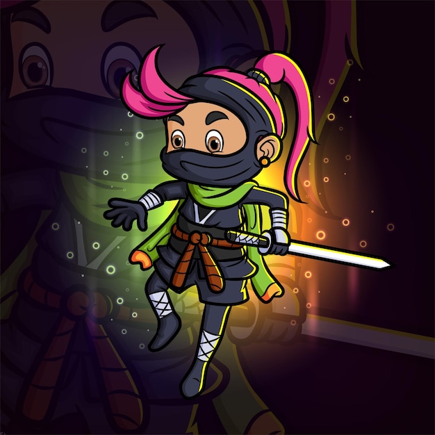 Het stedelijke ninja-meisje houdt het katana esport-mascottelogo-ontwerp vast