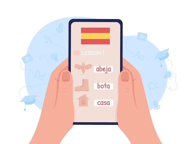Het studeren van de Spaanse taal online 2D vector geïsoleerde illustratie