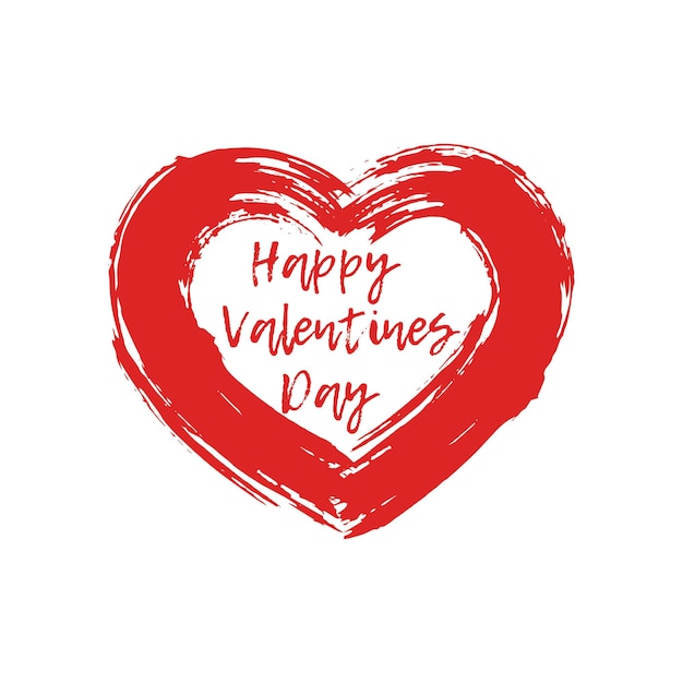 Vector het tekenen van rood hart geschilderde penseelstreken met een tekstsymbool liefde valentijnsdag