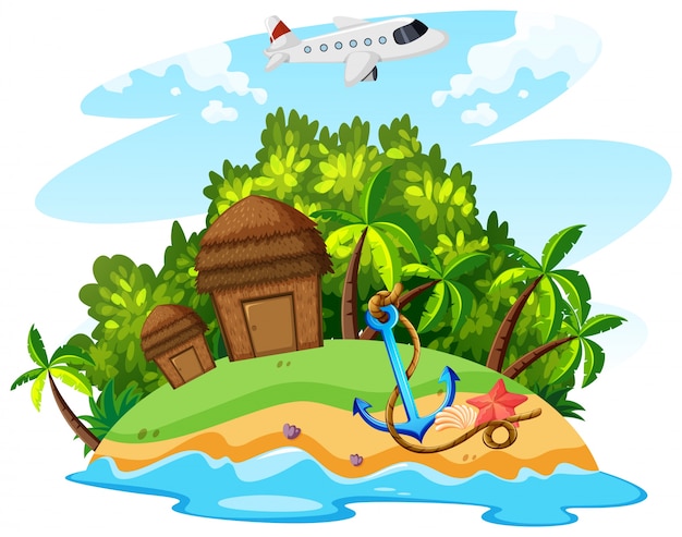 Het thema van de zomer met vliegtuig en eiland