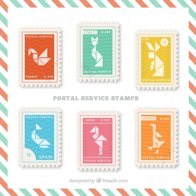 Het verzamelen van post stempel met origami dieren vormen
