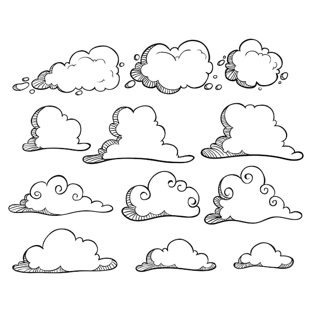 Vector het verzamelen van zwarte en witte wolken met de stijl van de handtekening