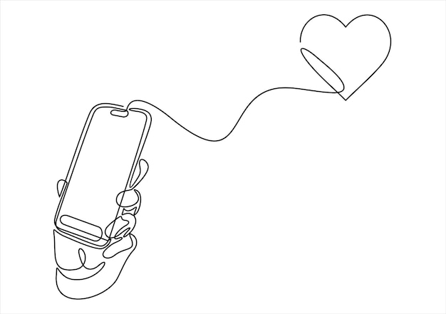 Het verzenden van liefdesberichten concept handen die de telefoon vasthouden met het hart op het scherm