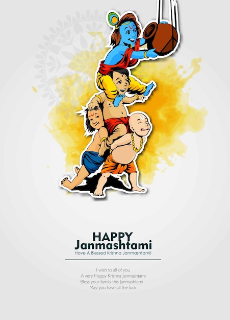 Het vieren van het gelukkige Janmashtami-festival in India met een illustratie van Heer Krishna