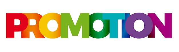 Het woord promotion vector banner en logo met kleurrijke tekst