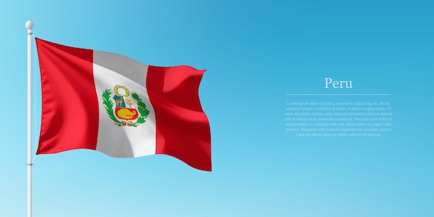 Het zwaaien van de vlag van Peru tegen de heldere blauwe lucht Copyspace