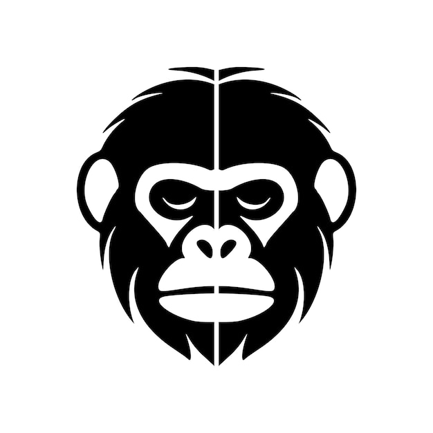 Het zwart-witte apenvectorlogo is vakkundig geïsoleerd op een achtergrond van puur wit