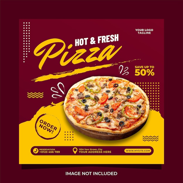 Hete en verse pizza-promotie sociale media post banner vierkante sjabloon