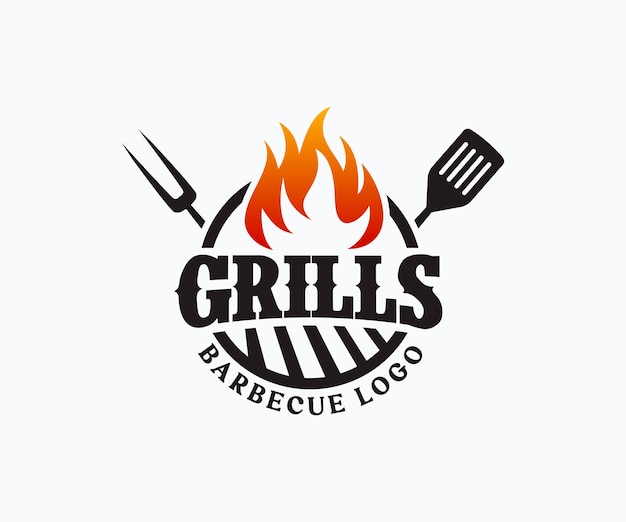 Hete Grill Logo Vector ontwerpsjabloon BBQ Grill Logo ontwerpsjabloon