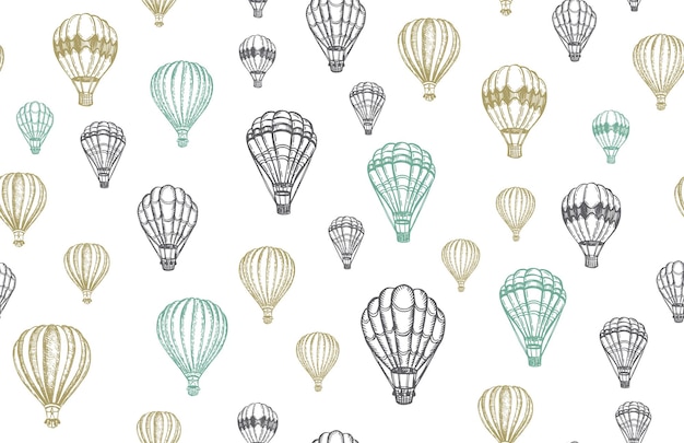 Hete lucht ballonnen vliegen Hand getrokken illustratie