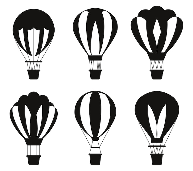 Hete lucht ballonnen vliegen hemel geïsoleerd vector silhouetten