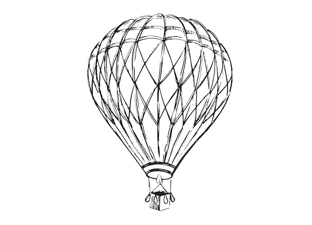 Hete luchtballon vintage stijl. Handgetekende illustratie. Vector