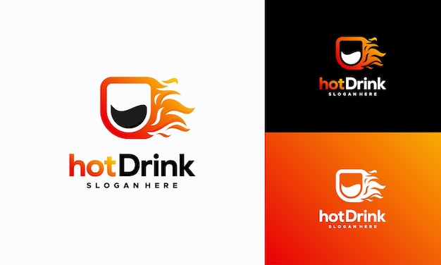 Hete mok logo ontwerpen concept vector, hete vuurdrank logo sjabloon pictogram symbool